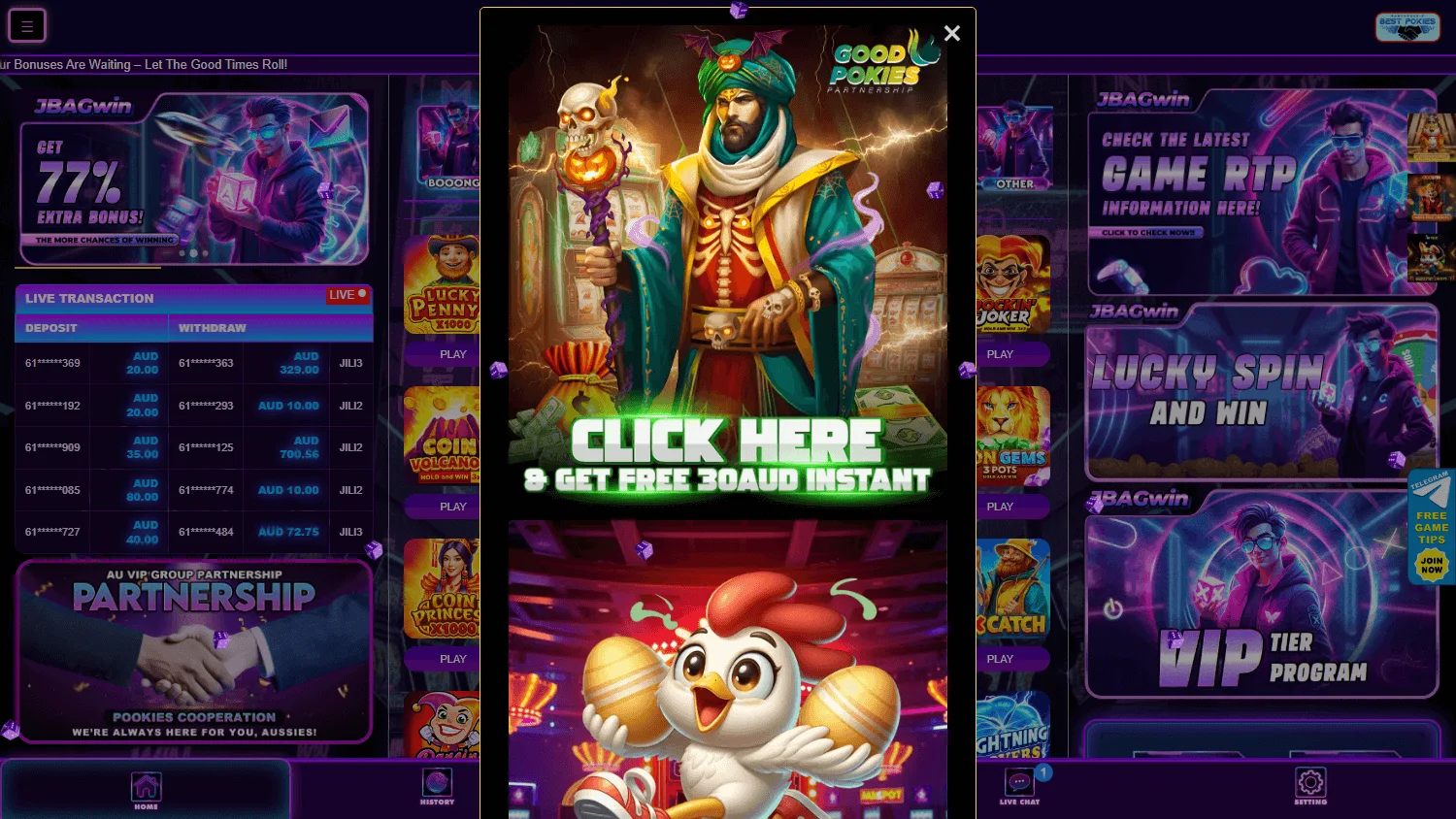 Jbagwin Casino home experience on desktop